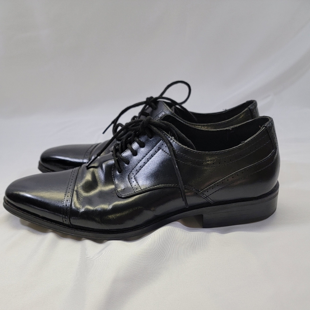Mens STACY ADAMS Black Cap Toe Oxford Lace Up Dress‎ Shoe 10.5 Leather